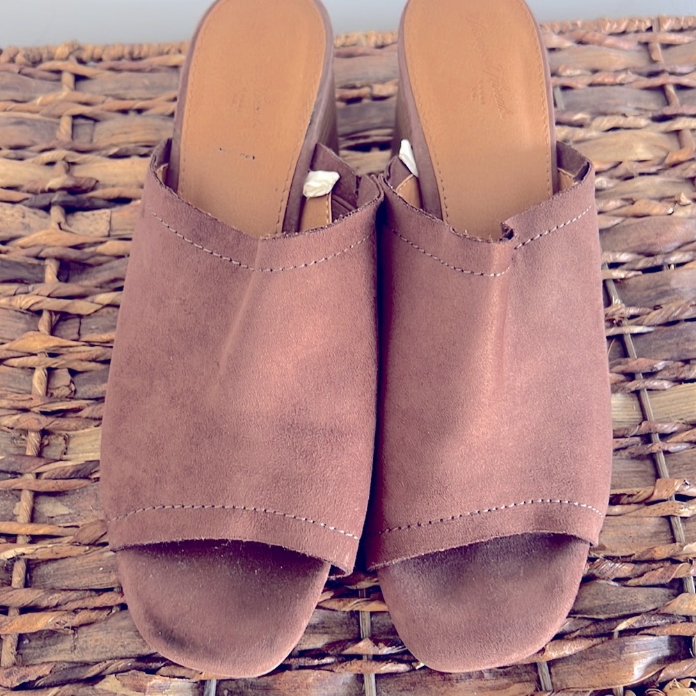 Brown Peep Toe Heeled Mules Size 8